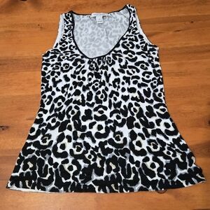 WHBM Sleeveless Tanktop Cheetah Animal Print Sz Small Black White Grey Tan Knit